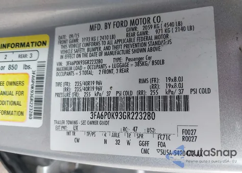 2016 Ford Fusion Titanium from USA, damaged, VIN 3FA6P0K93GR223280